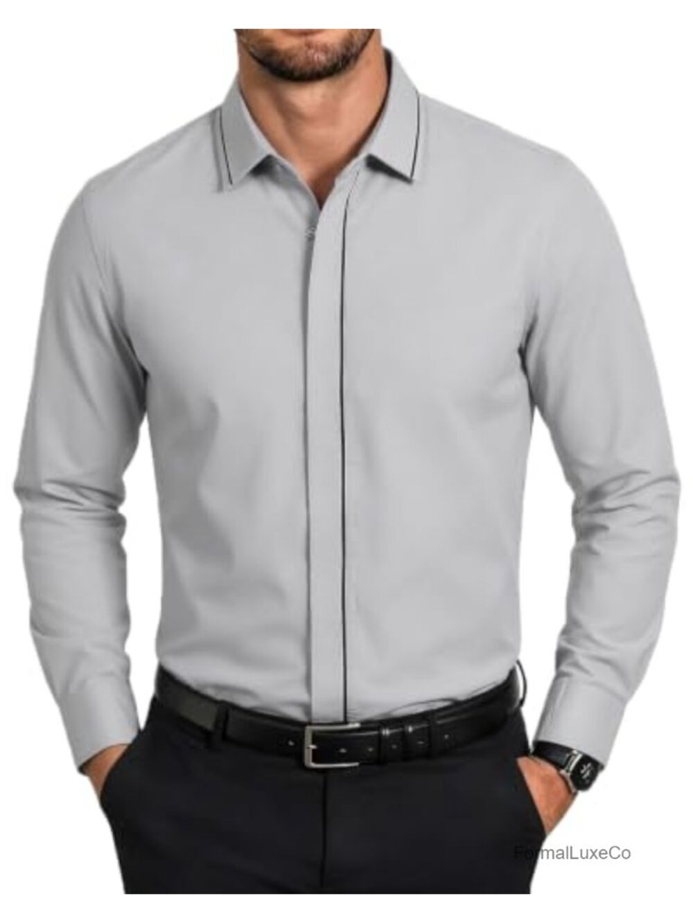 Mens Dress Shirt Long Sleeve Stretch Button Down Wrinkle Free